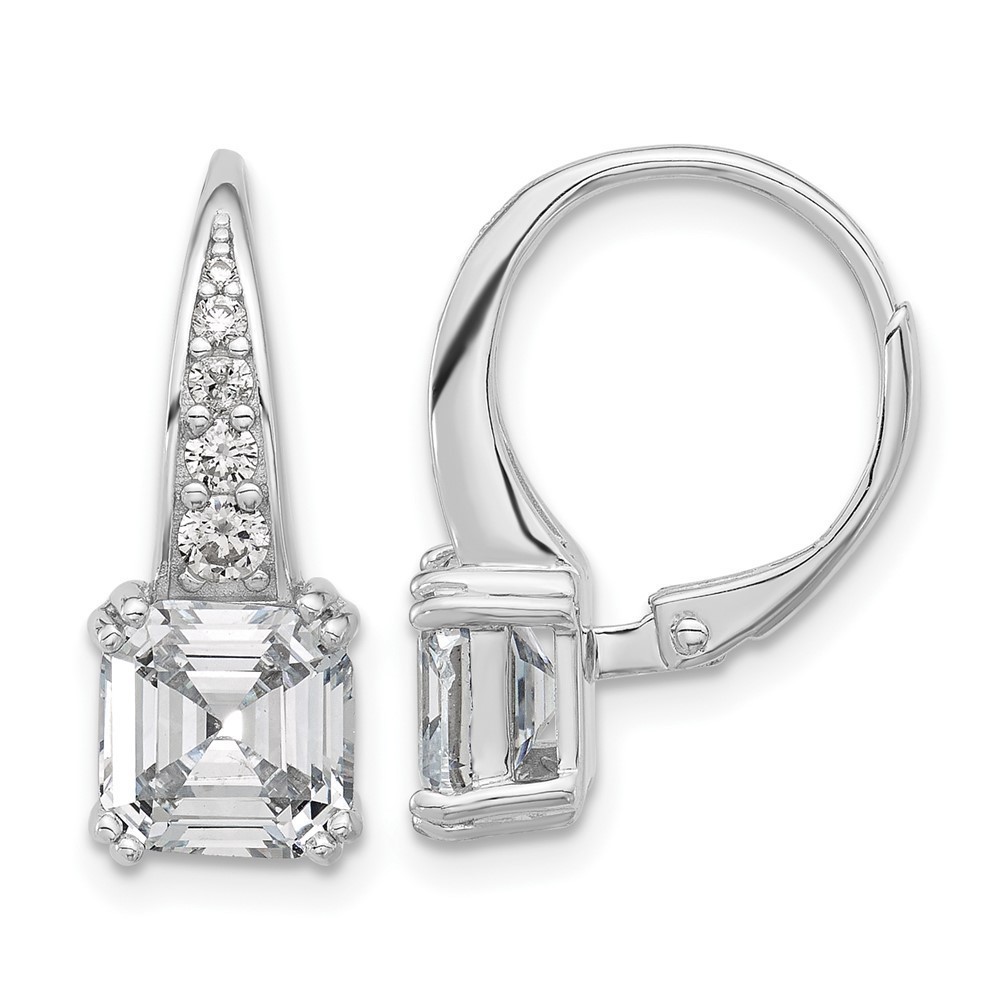 925 Sterling Silver Rhodium-plated CZ 12 Stone Leverback Earrings
